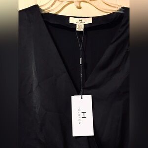 NWT H by Halston Black Textured Faux Satin Dress